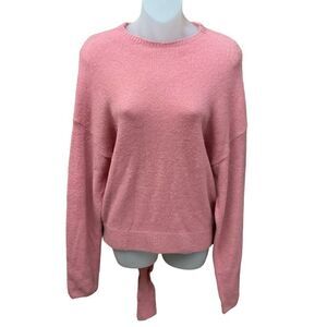 WAYF Sweater Pullover Crew Neck Pink Blush Bow Tie Ribbed Hem Women Size Large
